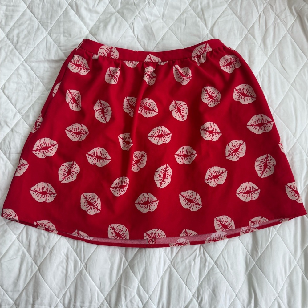 Sam Edelman Red Lip Pattern Mini Skirt